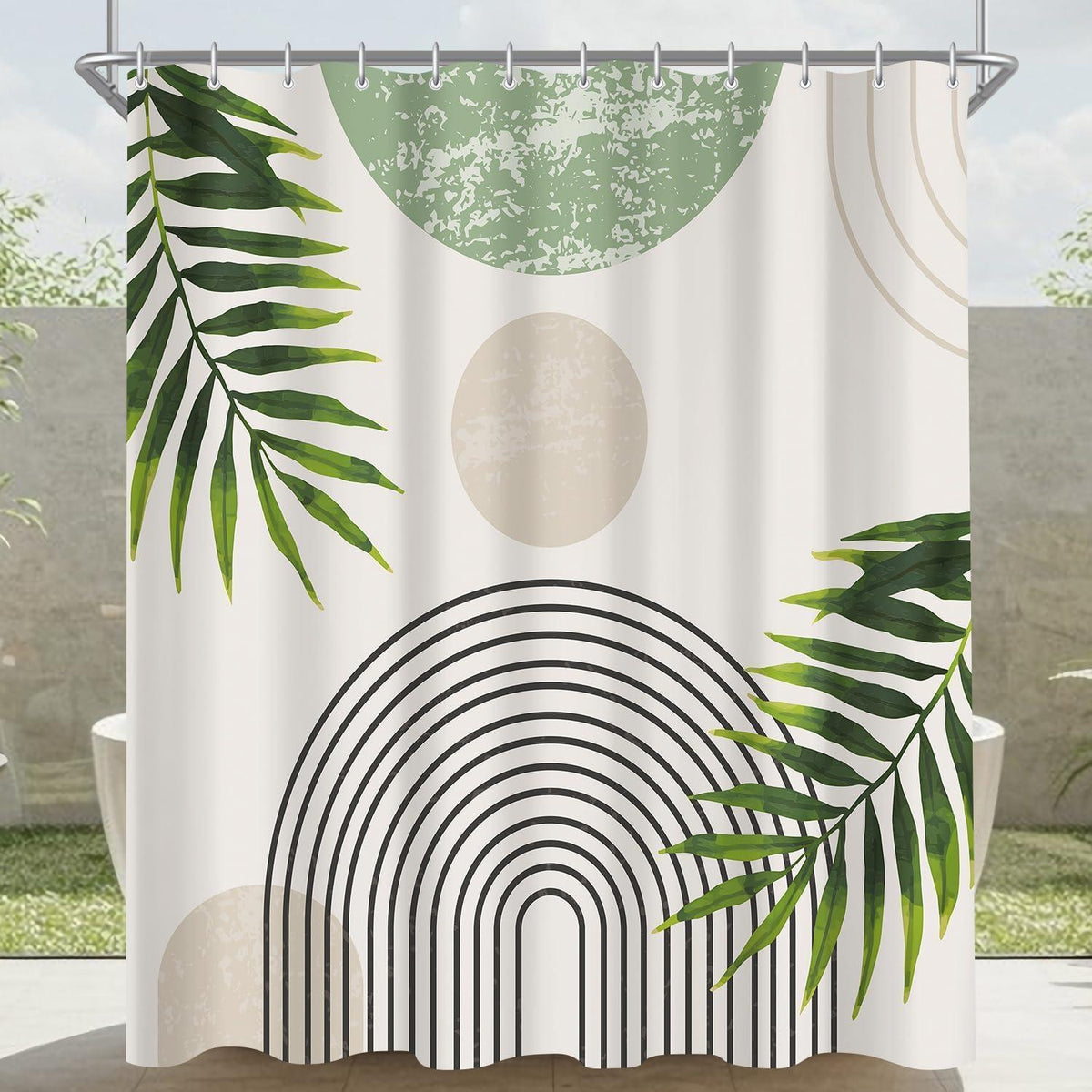 Grüner Duschvorhang Blätter 180x160 cm | Wasserabweisend & Waschbar