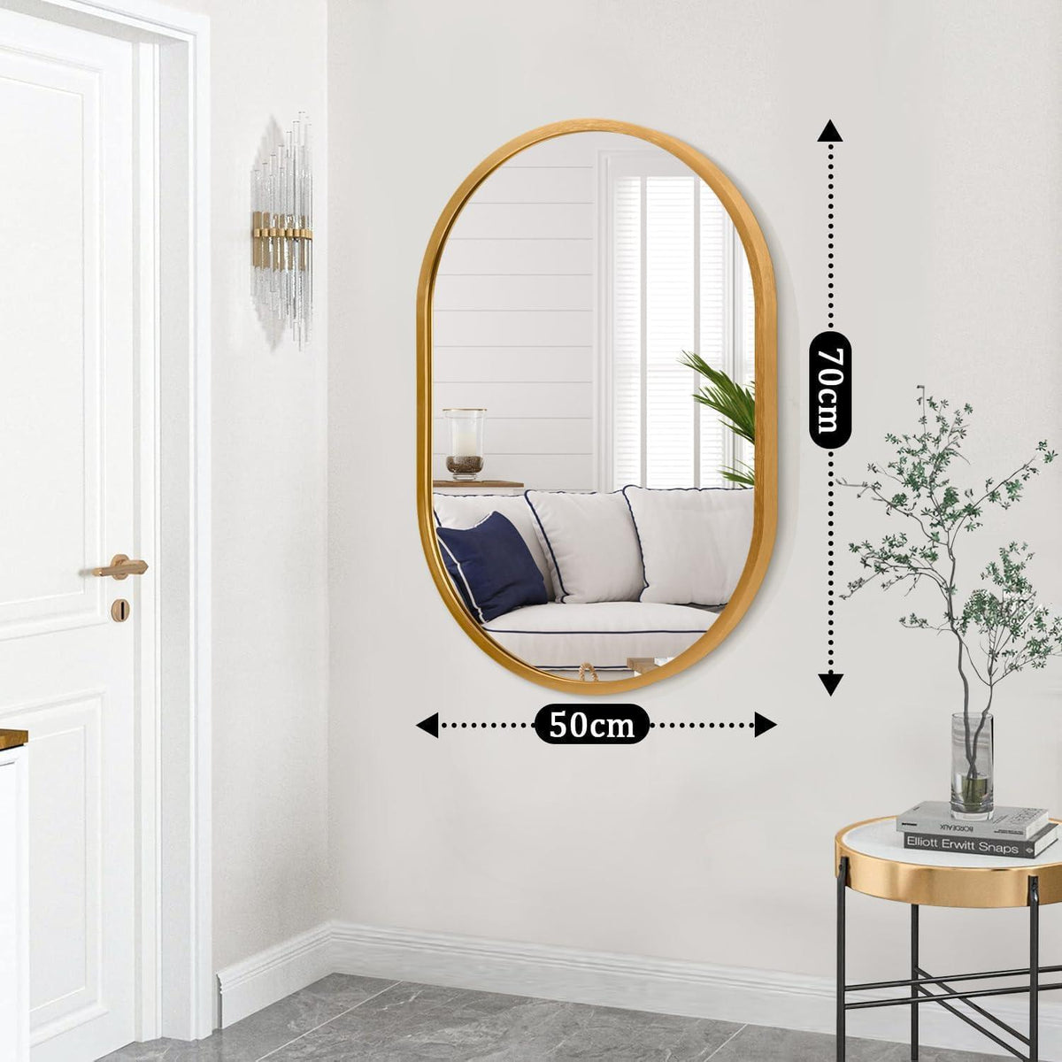 Ovaler Wandspiegel 70x50cm - Goldener Metallrahmen, Modern