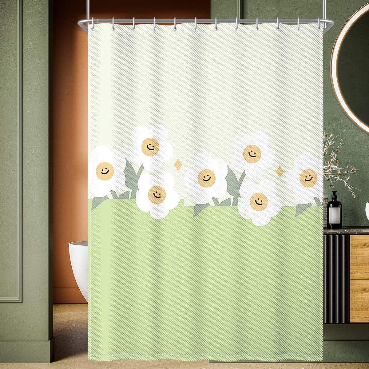 Duschvorhang 180x200 cm Grünes Lächeln, wasserabweisend & schimmelresistent