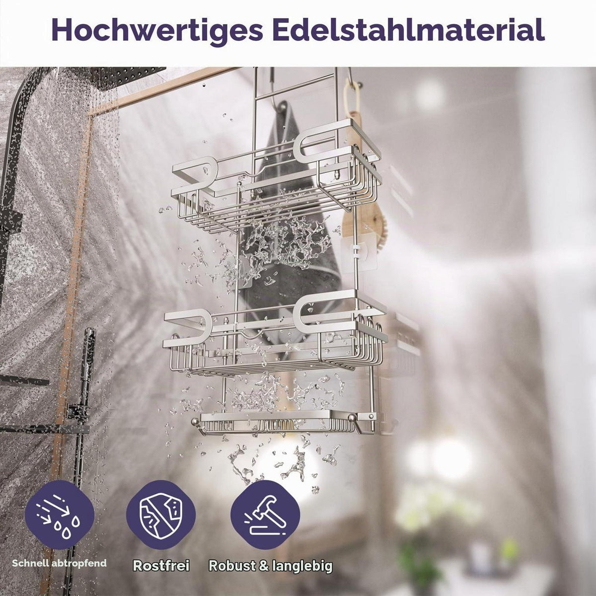 Edelstahl Duschablage zum Hängen mit 2 Körben & Seifenhalter