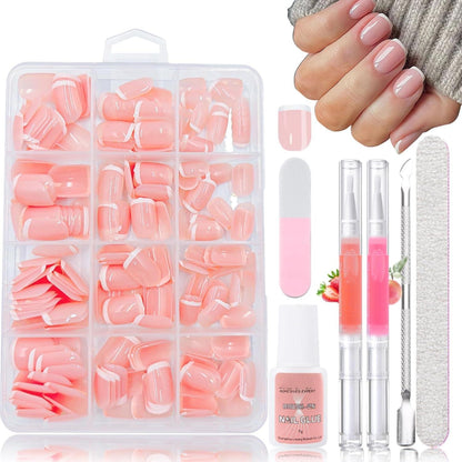 240 Falsche Nägel French Square Set mit Nagelöl
