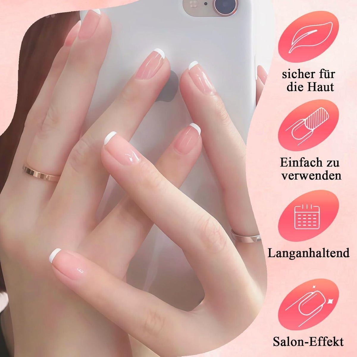 240 Falsche Nägel French Square Set mit Nagelöl