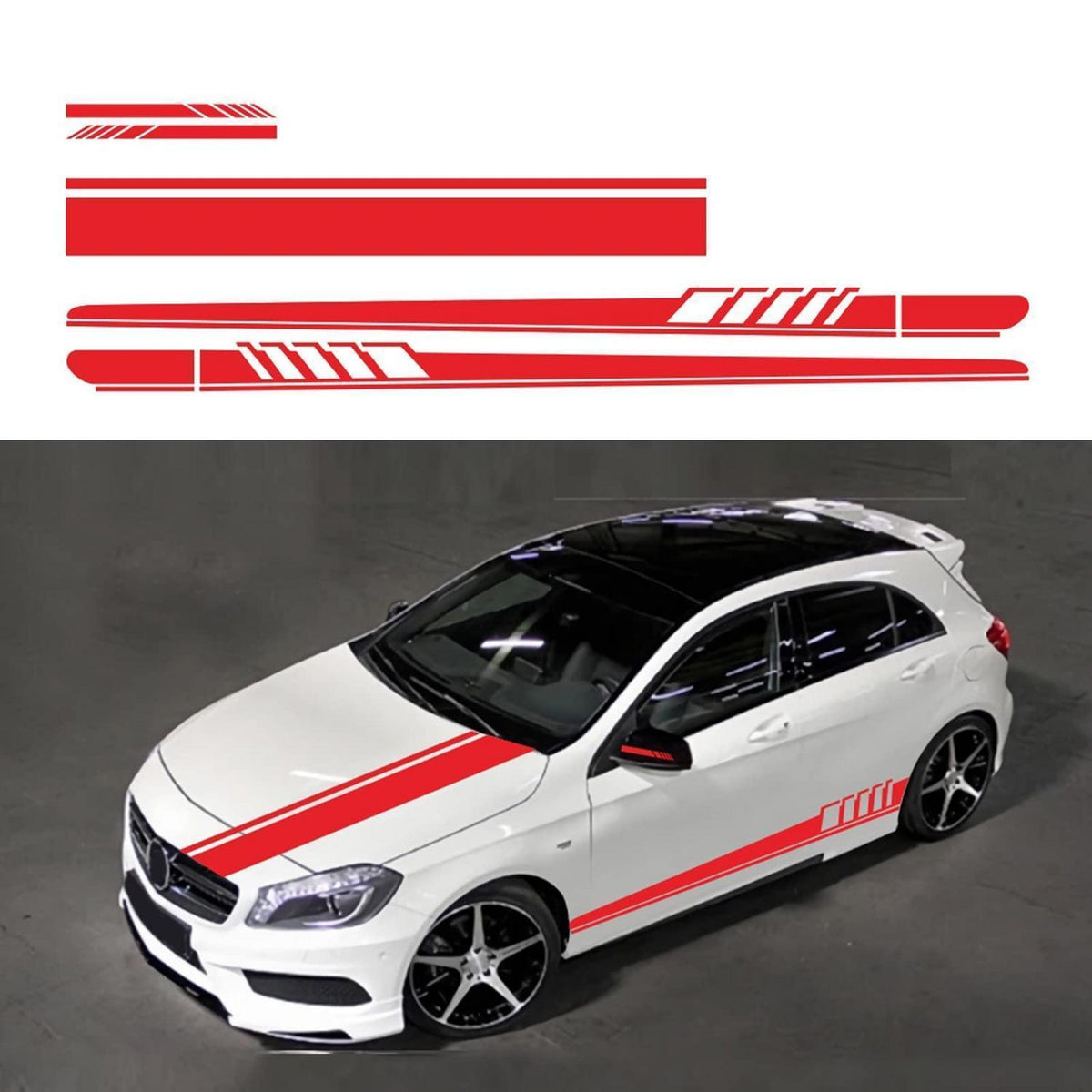 Racing Streifen Auto Aufkleber Set – 5 Stück Rot
