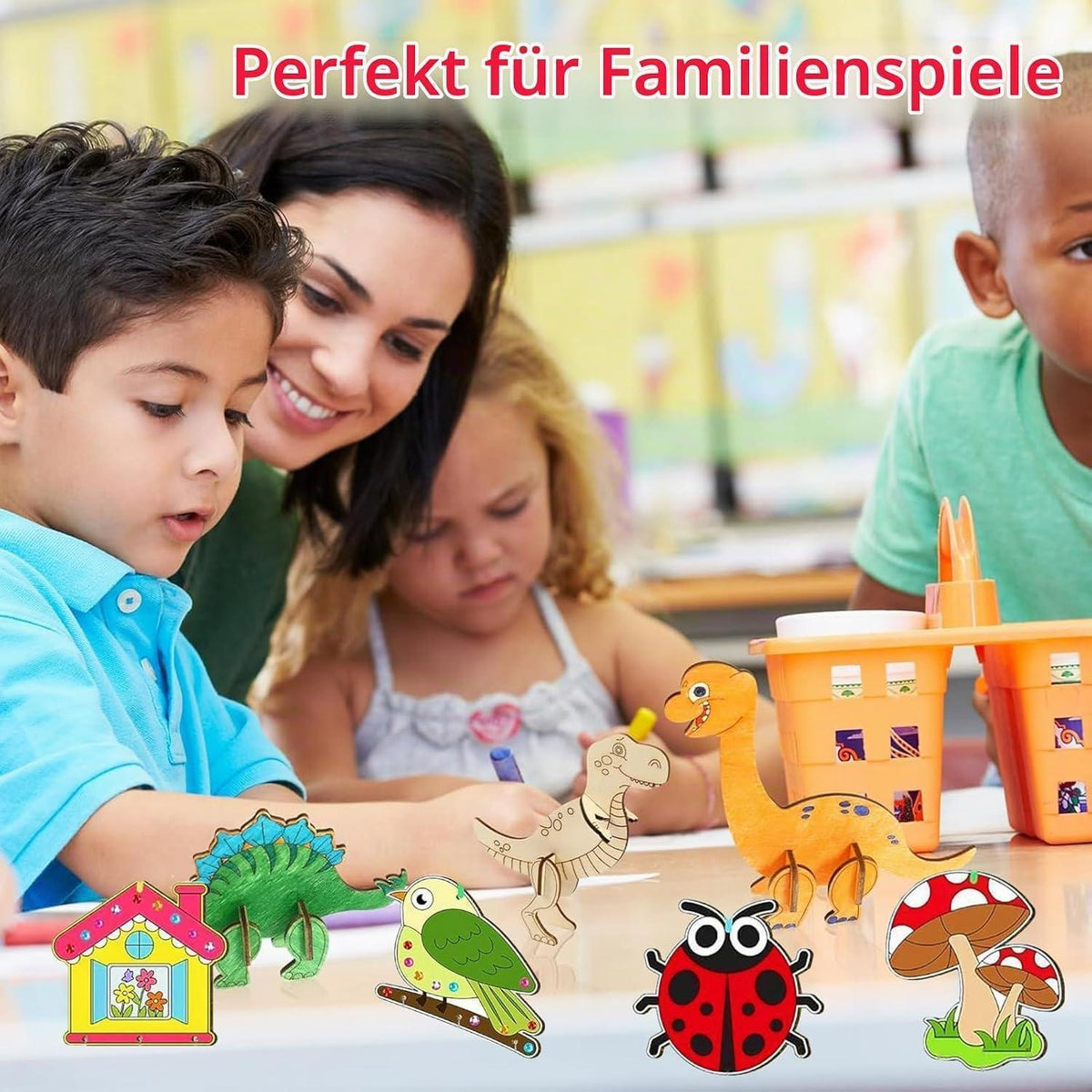 Holztiere Bastelset für Kinder – 280 Teile zum Malen & Dekorieren