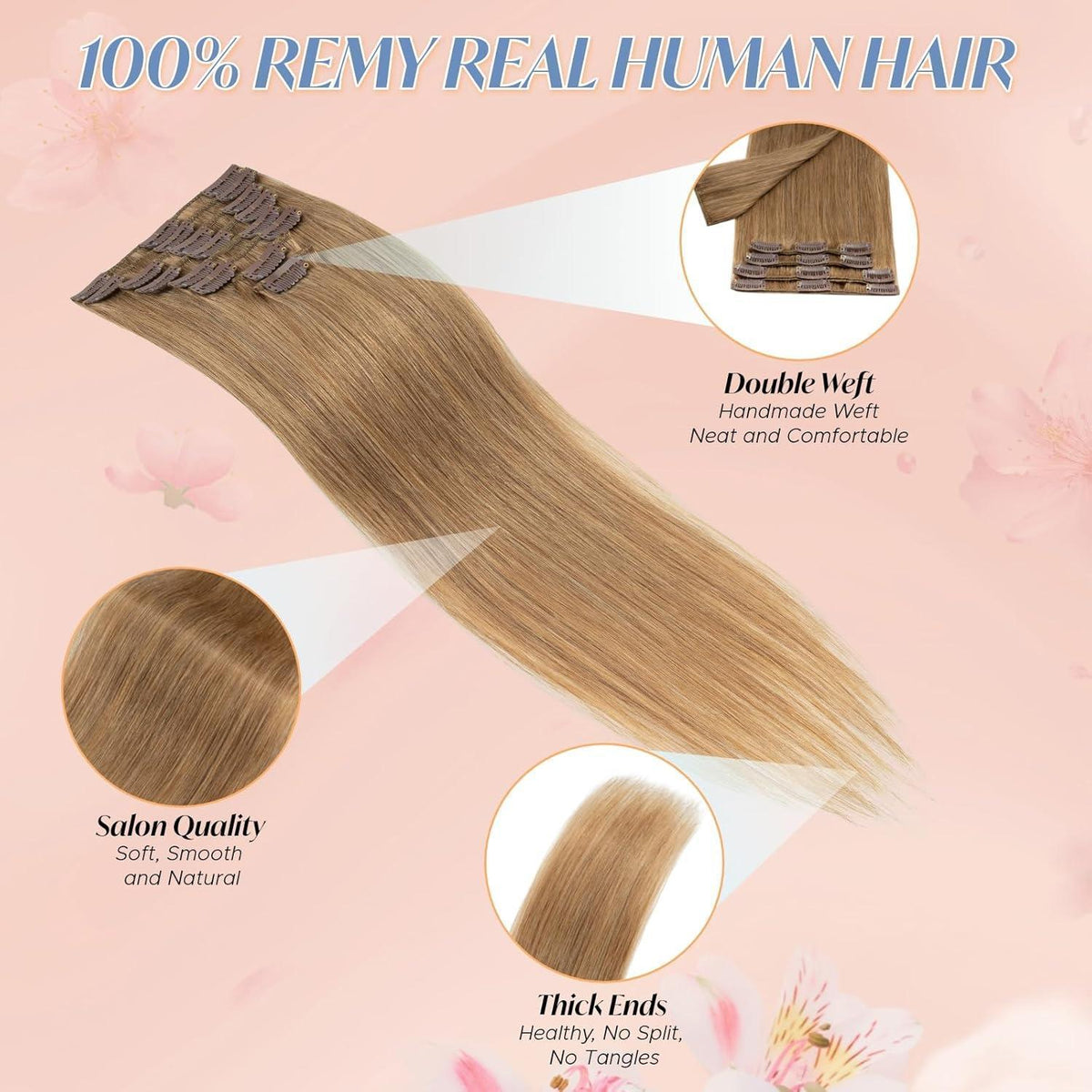 Dunkelblond Clip-in Haarverlängerung 24 Zoll Remy Echthaar