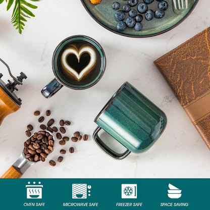 Steingut Kaffeetassen Set 6er, 360ml, Grün Starry