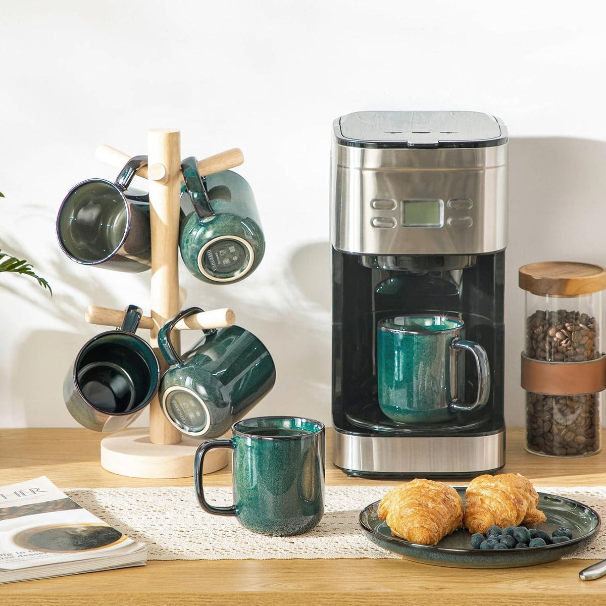 Steingut Kaffeetassen Set 6er, 360ml, Grün Starry
