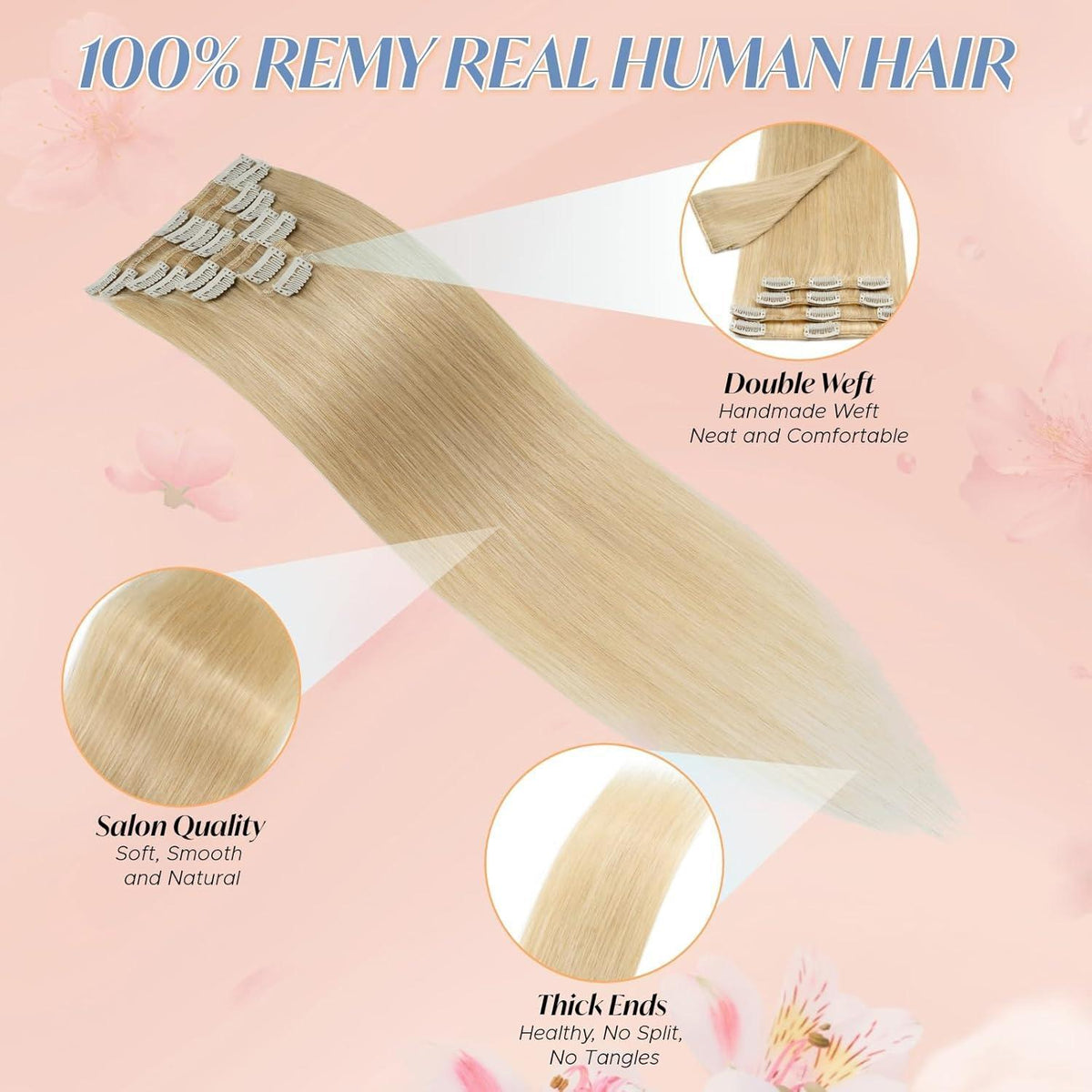 Clip-in Haarverlängerung Echthaar Blond 35cm - 8 Wefts