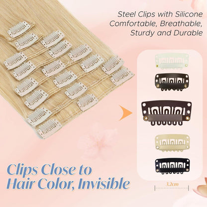 Clip-in Haarverlängerung Echthaar Blond 35cm - 8 Wefts