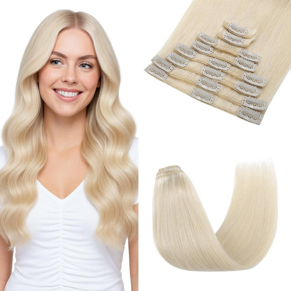 Clip-in Haarverlängerung Echthaar Platinblond 50cm