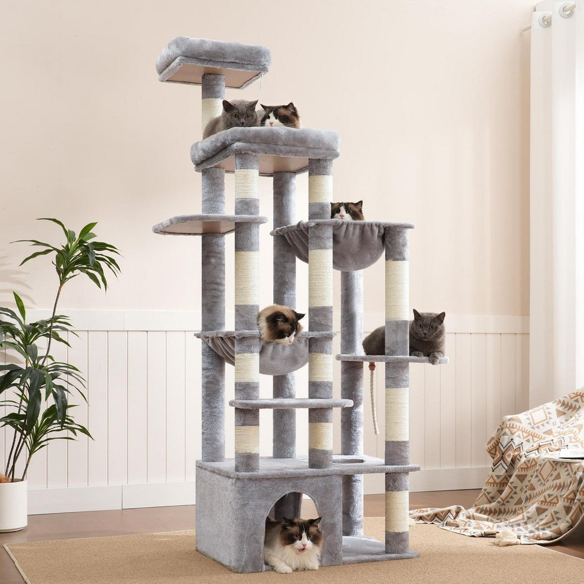 Großer Kratzbaum 180cm mit Katzenhaus & Hängematten