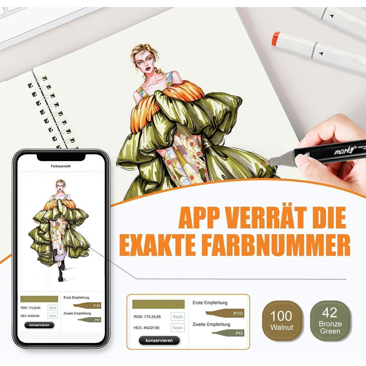 320er Alkohol Marker Set mit App | Doppelspitze & Farbkarte
