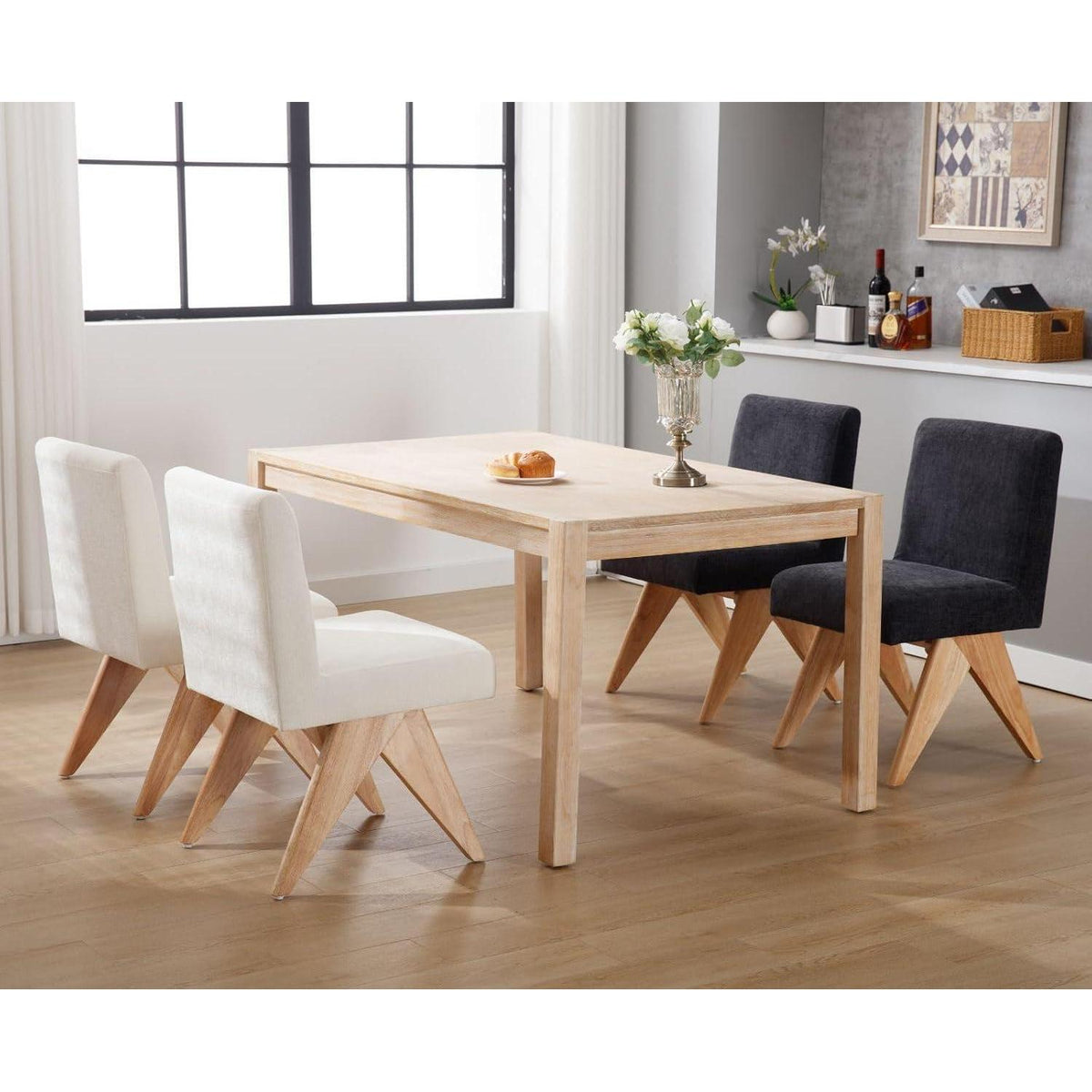 Esszimmerstühle Set 4er – Chenille Polsterstühle Holzbeine
