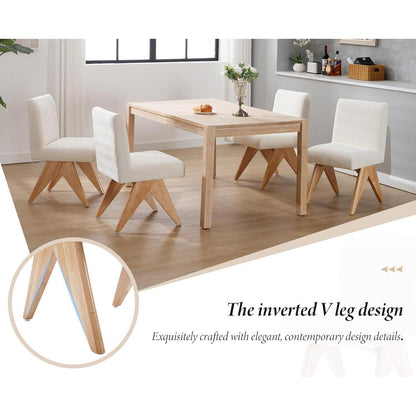 Chenille Esszimmerstühle 2er Set mit Holzbeinen – Beige