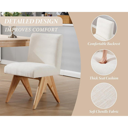 Chenille Esszimmerstühle 2er Set mit Holzbeinen – Beige