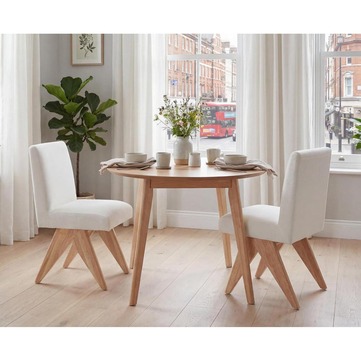 Chenille Esszimmerstühle 2er Set mit Holzbeinen – Beige