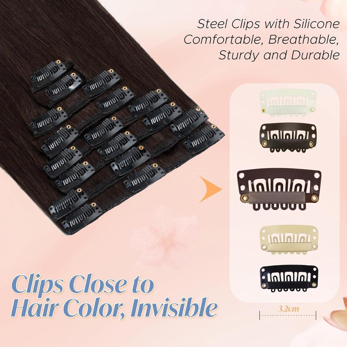 Clip-in Haarverlängerung Echthaar Dunkelbraun 55cm