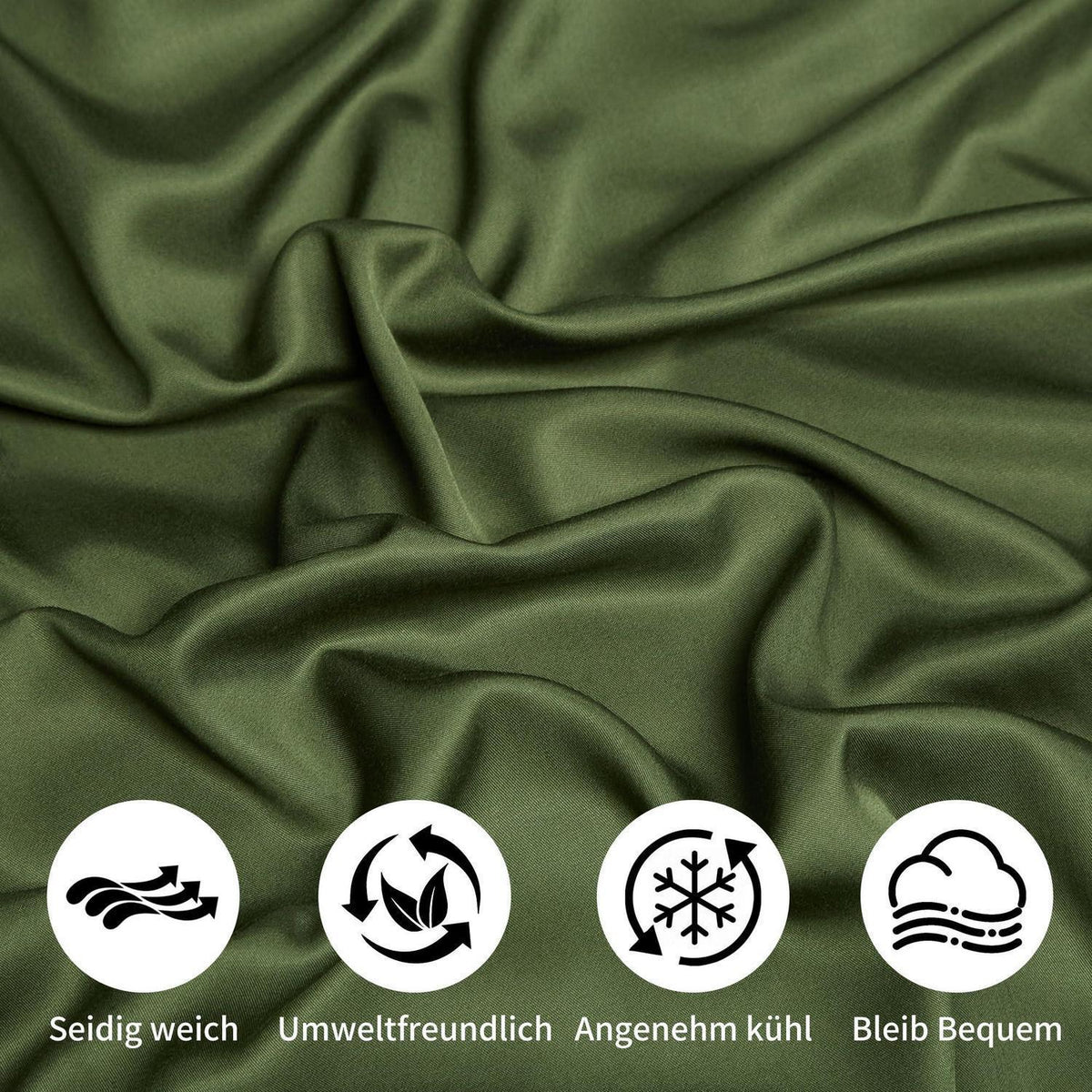 Kühlende Bambus Bettwäsche Set Dunkelgrün 220x240 cm + 2x 80x80 cm