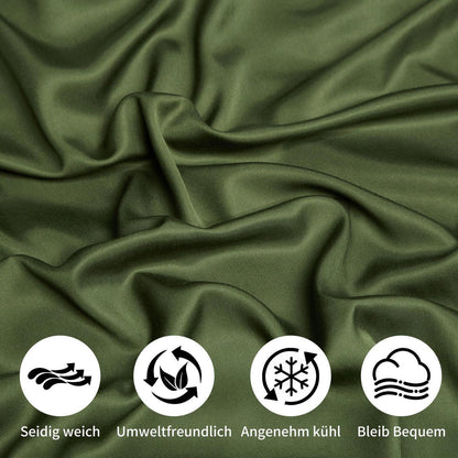 Kühlende Bambus Bettwäsche Set Dunkelgrün 220x240 cm + 2x 80x80 cm