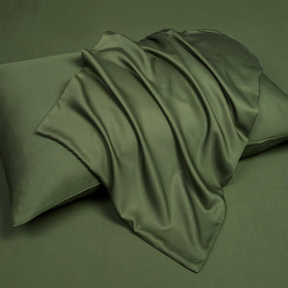 Kühlende Bambus Bettwäsche Set Dunkelgrün 220x240 cm + 2x 80x80 cm