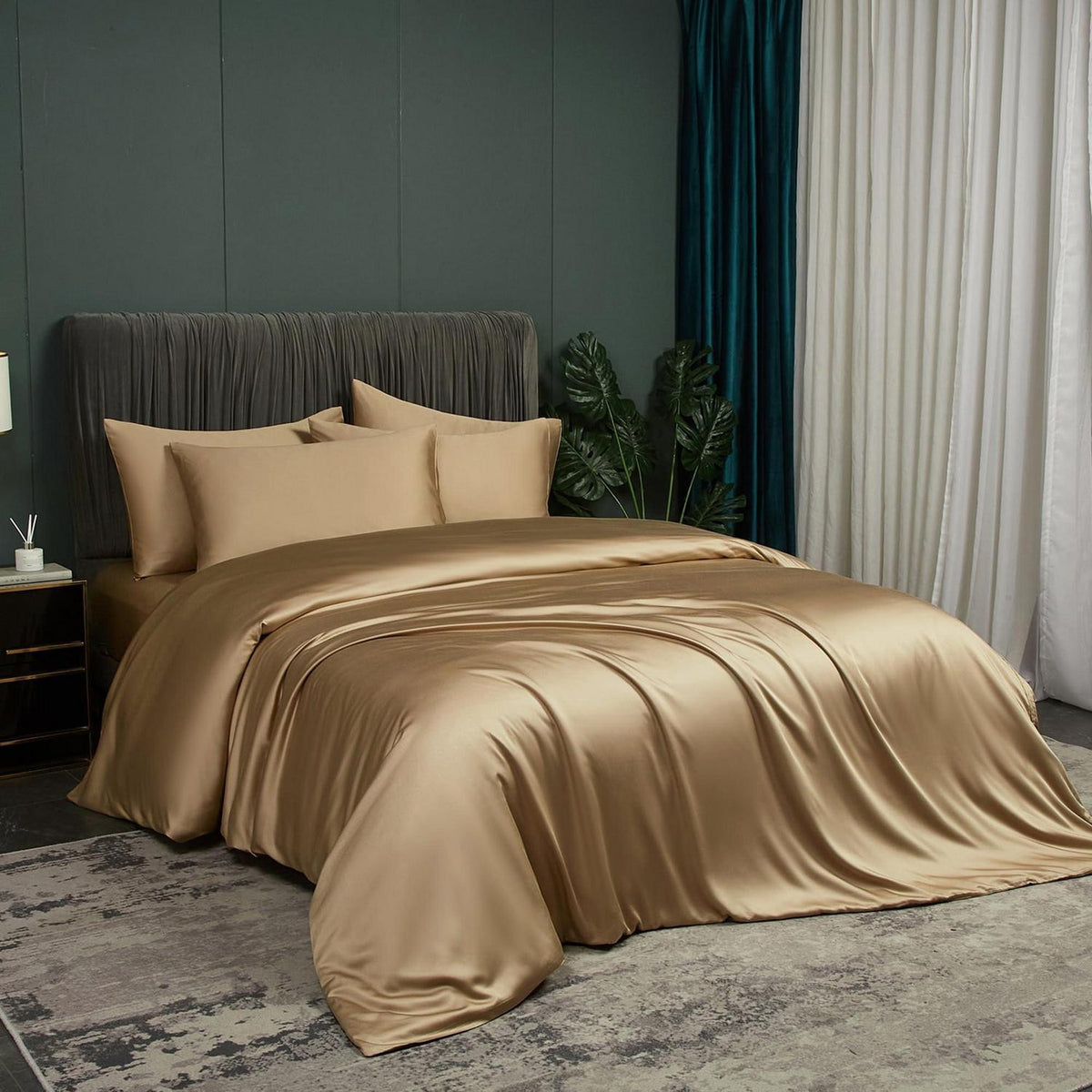 Bettwäsche-Set 135x200 cm Khaki | Bambus & Polyester | 4-teilig