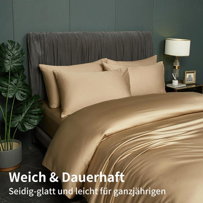 Bettwäsche-Set 135x200 cm Khaki | Bambus & Polyester | 4-teilig