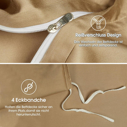 Bettwäsche-Set 135x200 cm Khaki | Bambus & Polyester | 4-teilig