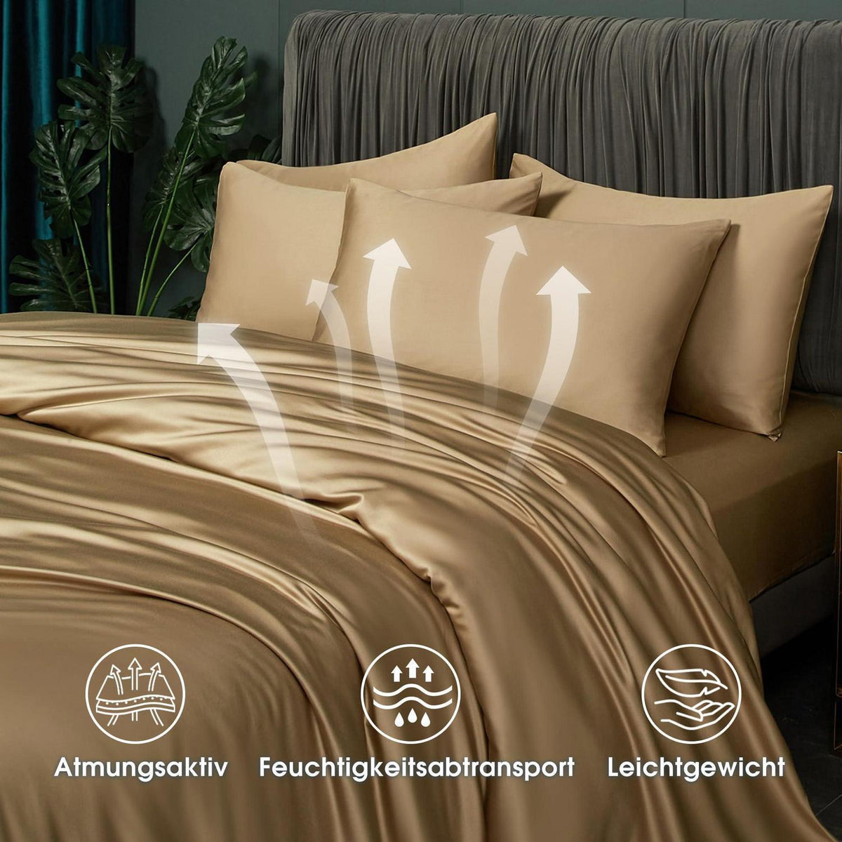 Bettwäsche-Set 135x200 cm Khaki | Bambus & Polyester | 4-teilig
