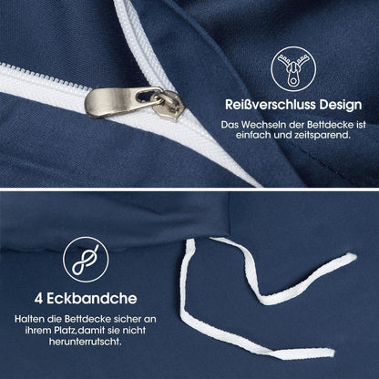 Kühlende Bambus Bettwäsche Set Dunkelblau 220x240 cm + 2x 80x80 cm