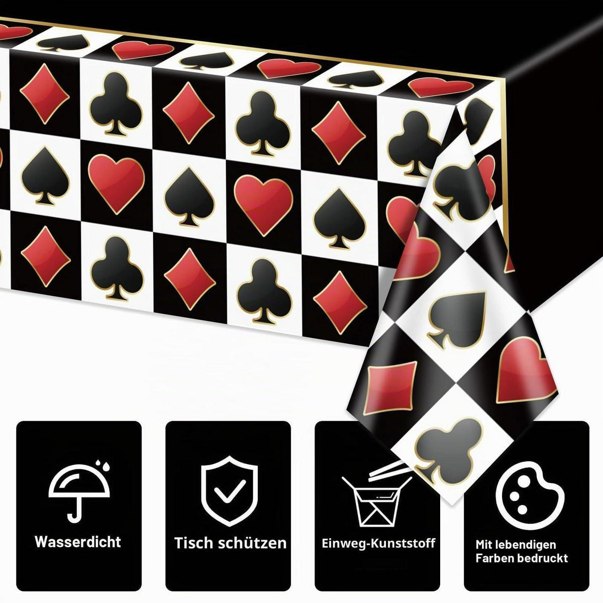4x Casino Tischdecke Schwarz Rechteckig Poker Party Deko