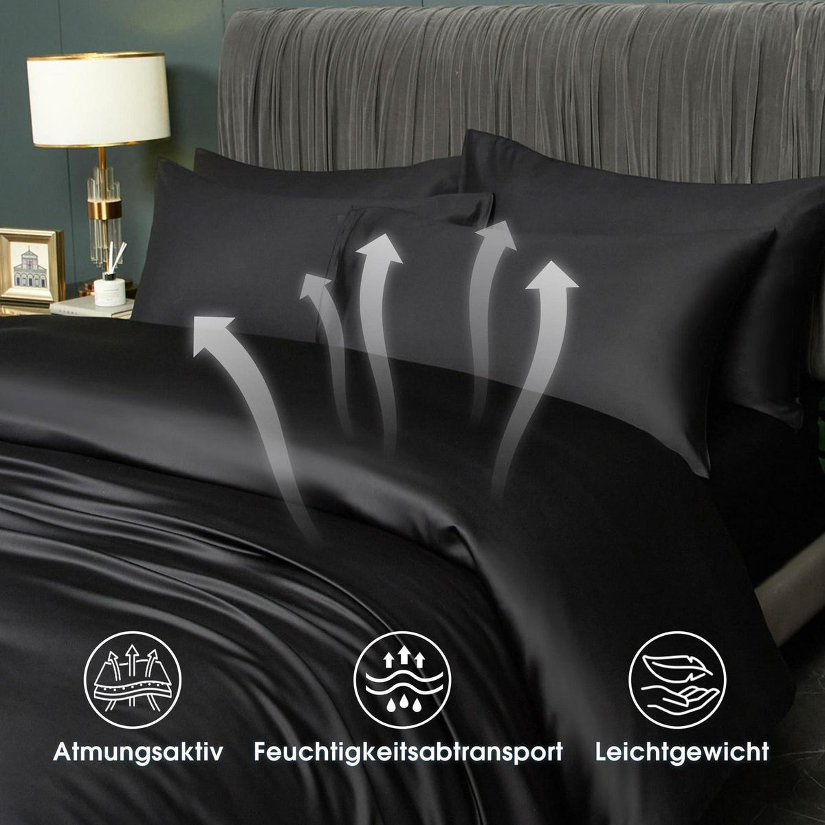 Kühlendes Bambus Bettwäsche-Set 220x240 cm Schwarz