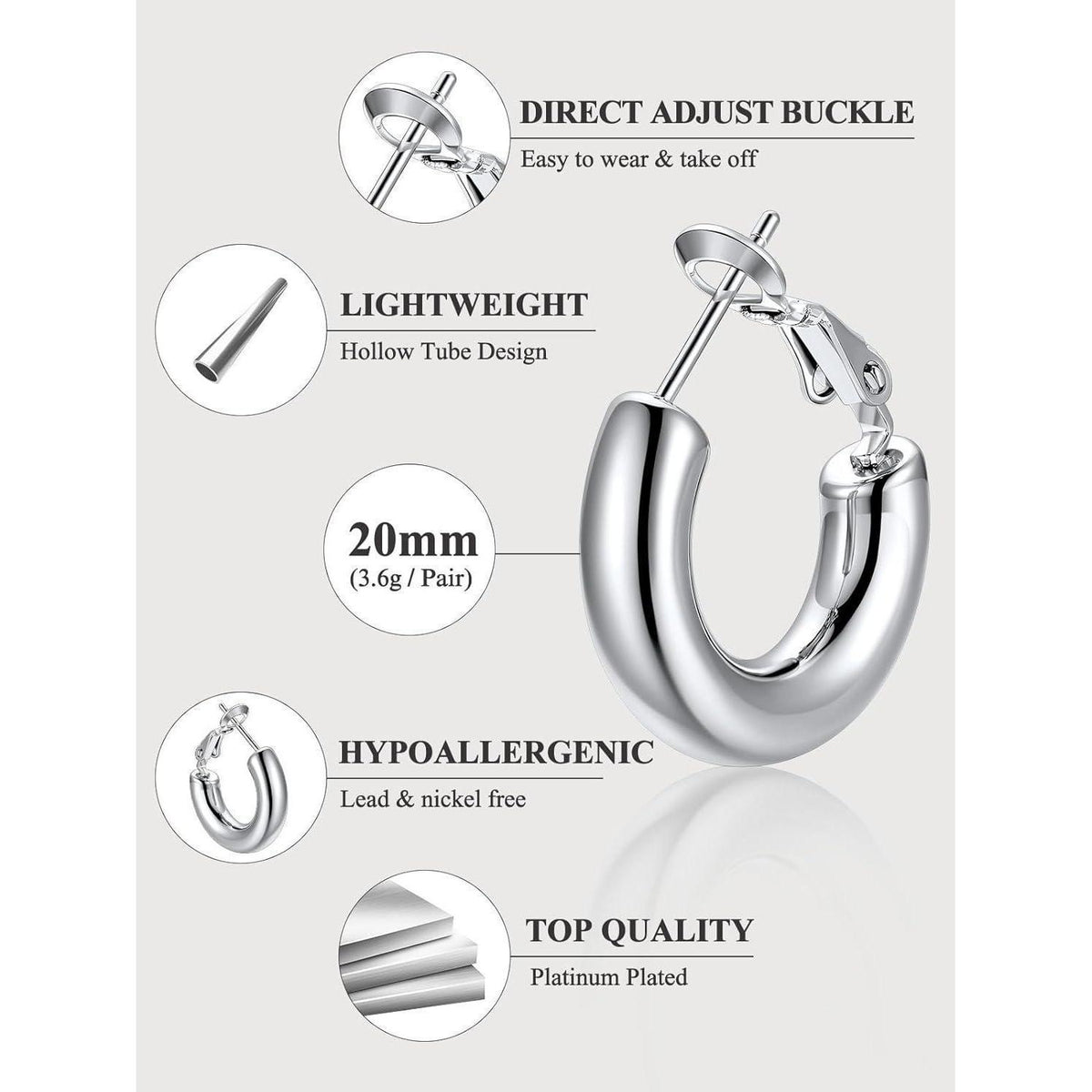 Creolen 5mm Edelstahl vergoldet 20mm Silber