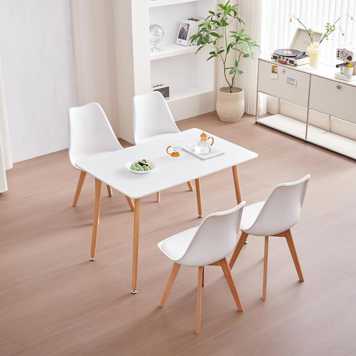 Esszimmer-Set Holz mit 6 skandinavischen Stühlen Weiß
