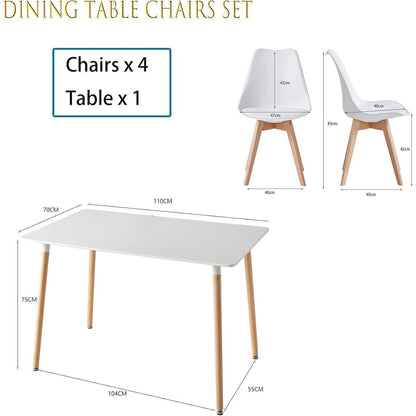 Esszimmer-Set Holz mit 4 skandinavischen Stühlen Weiß