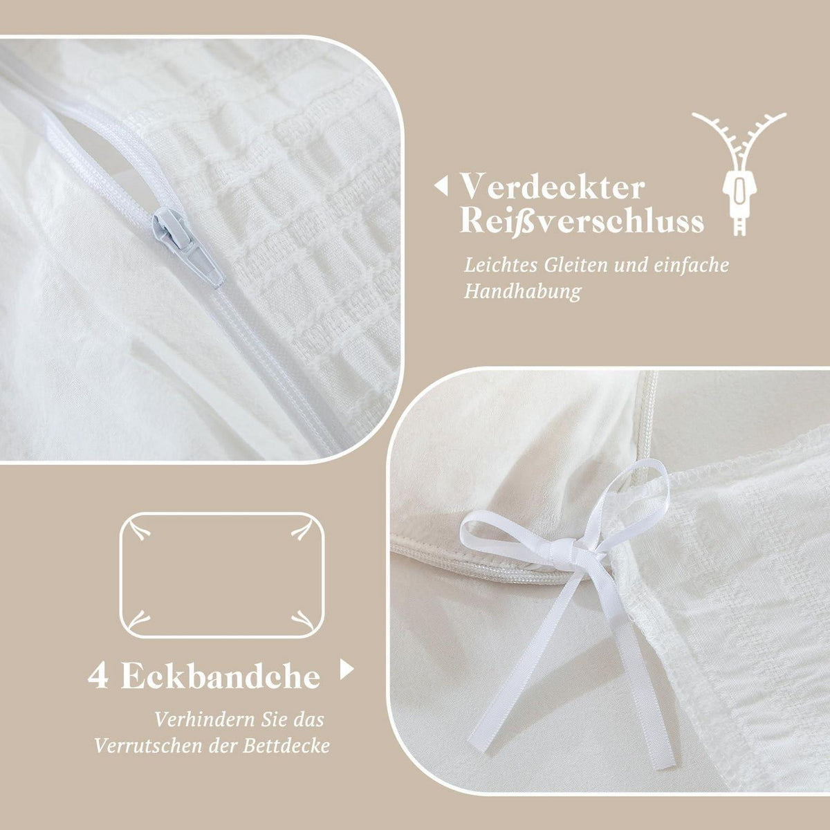 Bettwäsche-Set 135x200 Baumwolle Gestreift Weiß 4tlg.