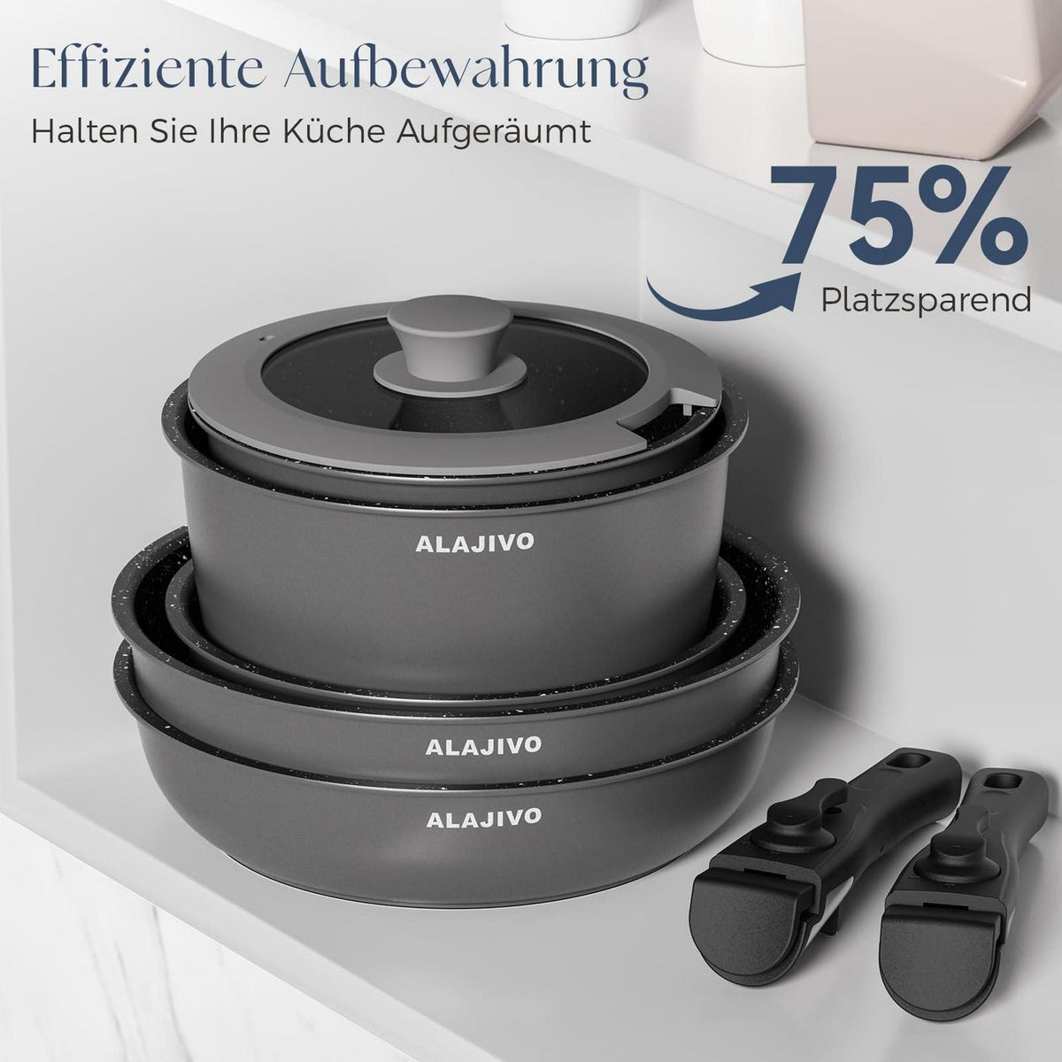 17-teiliges Topfset mit abnehmbarem Griff & Antihaftbeschichtung