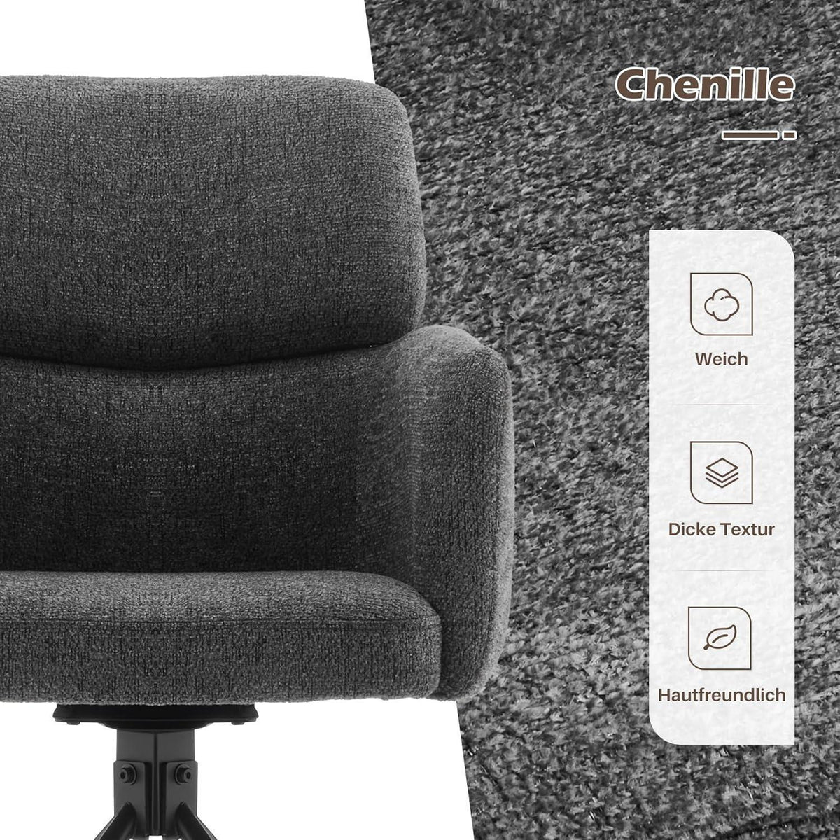 Drehbarer Esszimmerstuhl Grau – Chenille Bürostuhl & Sessel