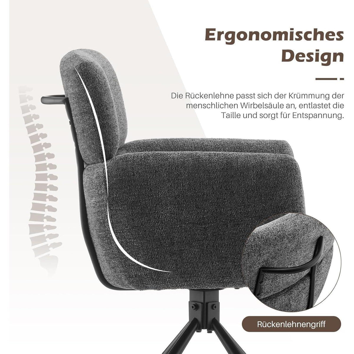 Drehbarer Esszimmerstuhl Grau – Chenille Bürostuhl & Sessel