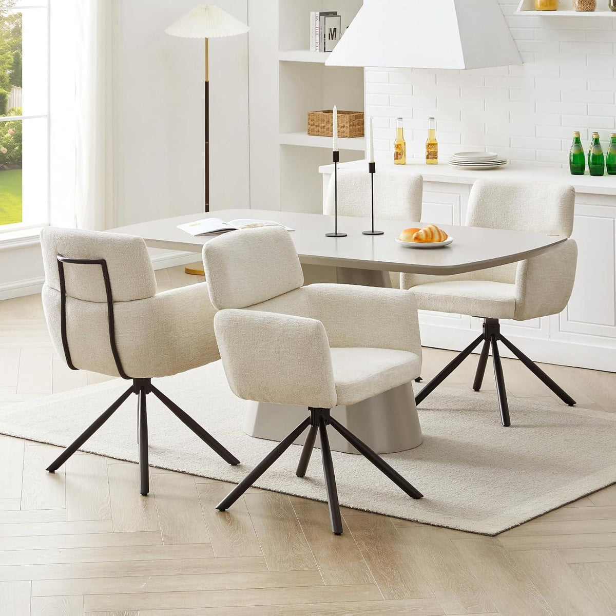Drehbarer Esszimmerstuhl Chenille Beige – Bequemer Bürostuhl