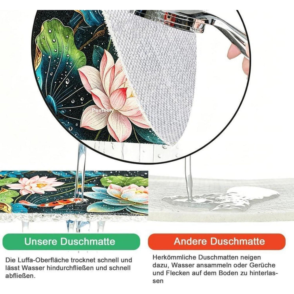 Rutschfeste Duschmatte 100x150 cm – Modernes Lotus-Muster