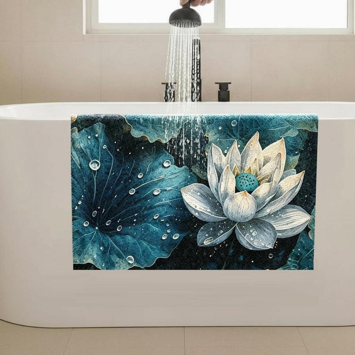 Rutschfeste Duschmatte 120x150 cm – Modernes Lotus-Muster