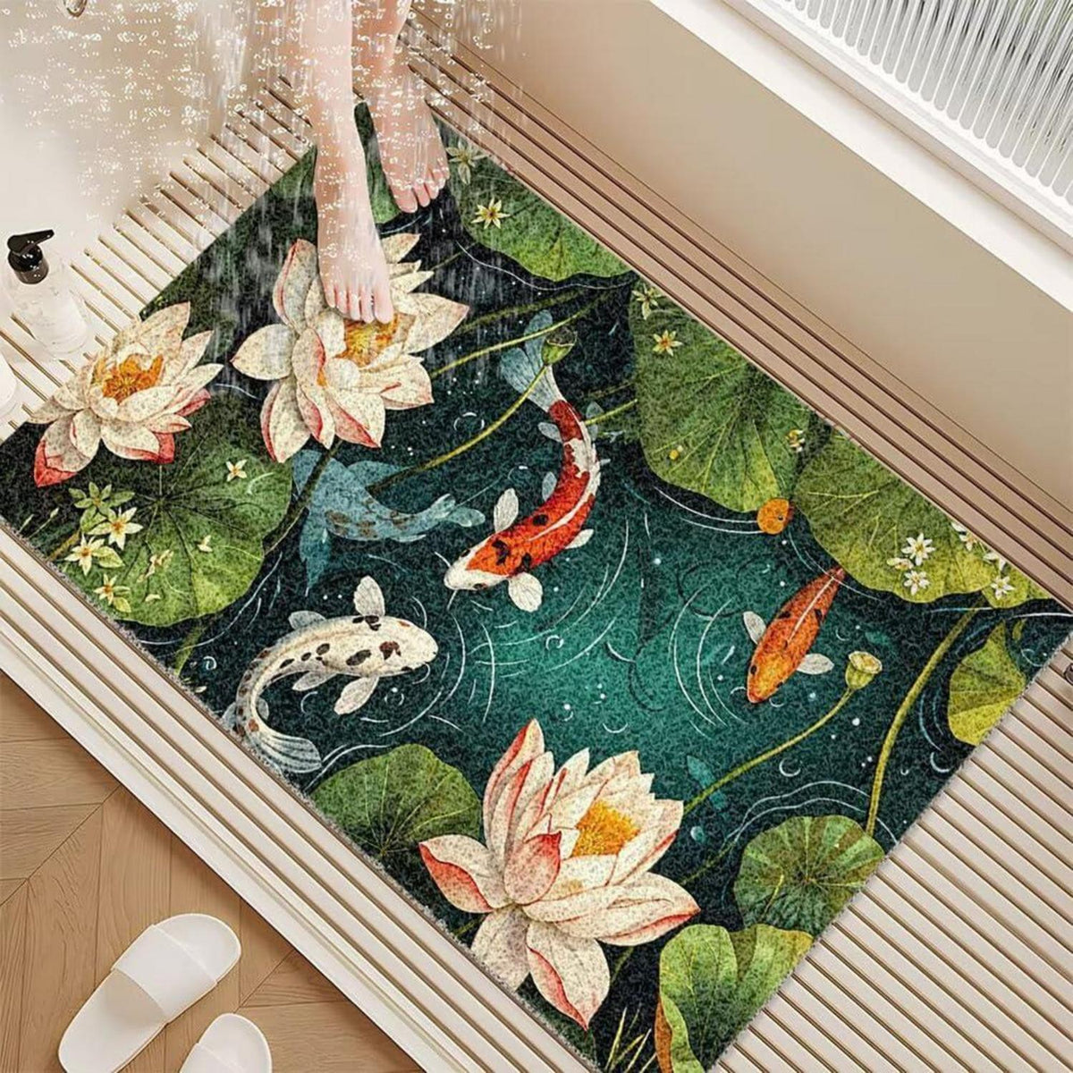 Rutschfeste Duschmatte 140x140 cm – Modernes Lotus-Muster