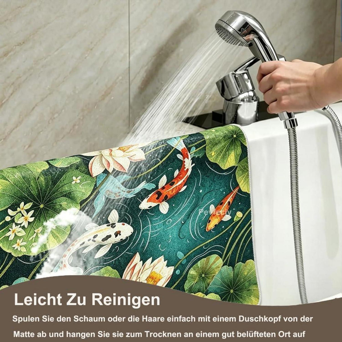 Rutschfeste Duschmatte 90x140 cm – Modernes Lotus-Muster