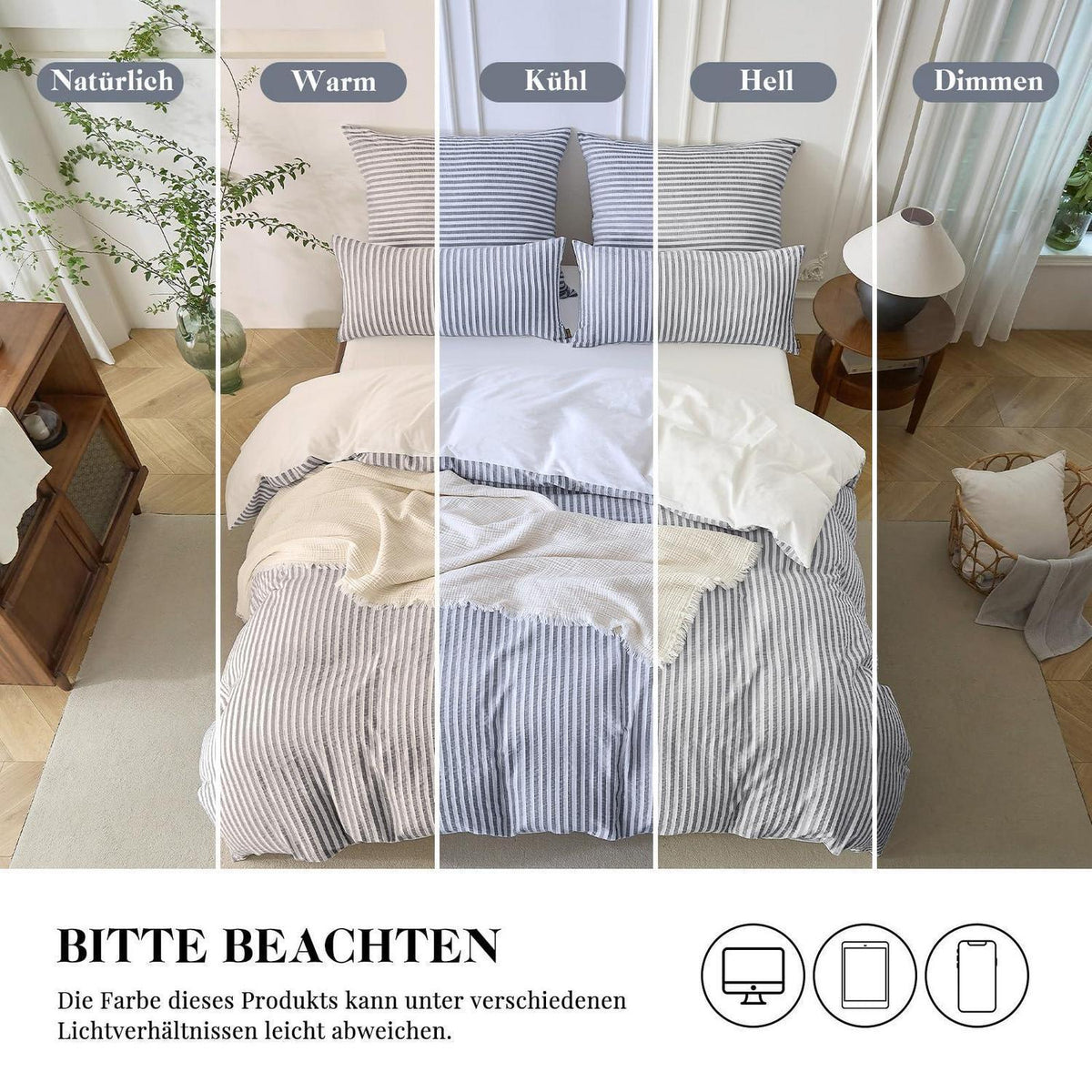 Bettwäsche-Set 135x200 Baumwolle Gestreift Blaugrau & Weiß 4tlg.