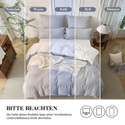 Bettwäsche-Set 135x200 Baumwolle Gestreift Blaugrau & Weiß 4tlg.