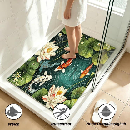Rutschfeste Duschmatte 130x130 cm – Modernes Lotus-Muster