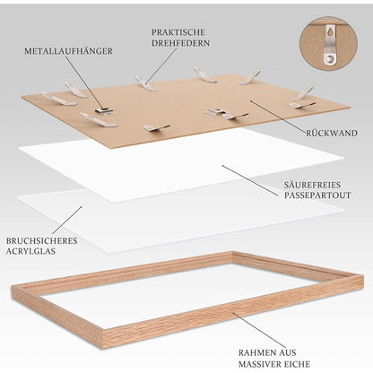 Bilderrahmen Eiche 50x70cm mit Passepartout 40x50cm (2er Set)