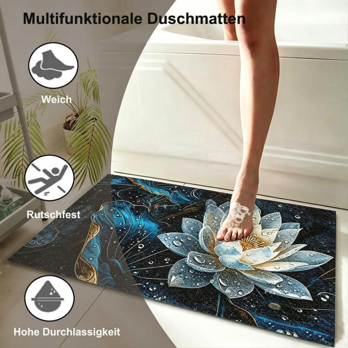 Rutschfeste Duschmatte 140x140 cm – Modern & Komfortabel