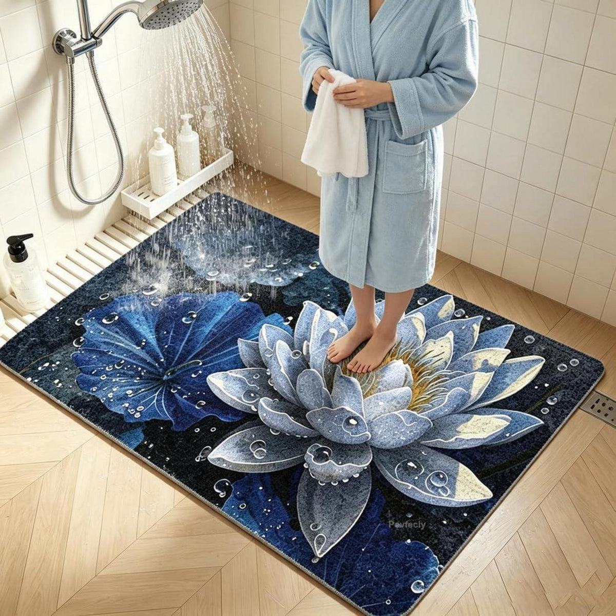 Rutschfeste Duschmatte 150x150 cm – Modernes Lotus-Muster