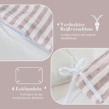 Bettwäsche-Set 135x200 Baumwolle Gestreift Altrosa & Weiß 4tlg.